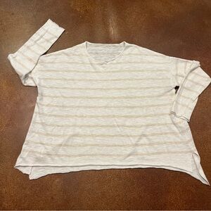 Eileen Fisher White and Beige Linen/Cotton Blend Wide Cropped Top Sz L